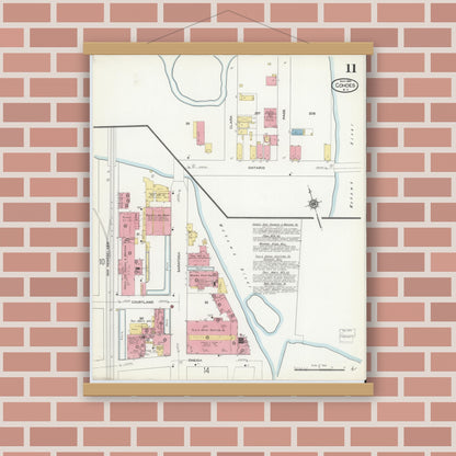Old map wall art mockup — magnetic wood frame on brick wall — Sanborn Fire Insurance Map from Cohoes, Albany County, New York (1910), Sheet #0011