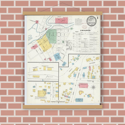 Old map wall art mockup — magnetic wood frame on brick wall — Sanborn Fire Insurance Map from Burlington, Racine County, Wisconsin (1898) - Complete Map Set