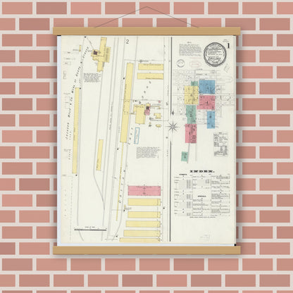 Old map wall art mockup — magnetic wood frame on brick wall — Sanborn Fire Insurance Map from Gaylord, Otsego County, Michigan (1898), Sheet #0001