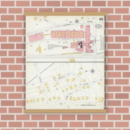Old map wall art mockup — magnetic wood frame on brick wall — Sanborn Fire Insurance Map from Melrose, Middlesex County, Massachusetts (1903), Sheet #0022