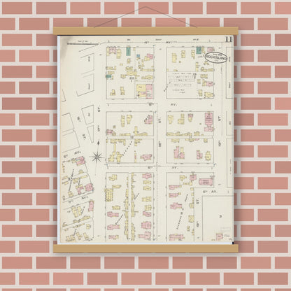 Old map wall art mockup — magnetic wood frame on brick wall — Sanborn Fire Insurance Map from Rock Island, Rock Island County, Illinois (1886), Sheet #0011