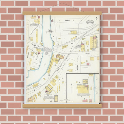 Old map wall art mockup — magnetic wood frame on brick wall — Sanborn Fire Insurance Map from South Haven, Van Buren County, Michigan (1902), Sheet #0005
