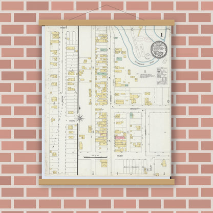 Old map wall art mockup — magnetic wood frame on brick wall — Sanborn Fire Insurance Map from Bellaire, Antrim County, Michigan (1898) - Complete Map Set