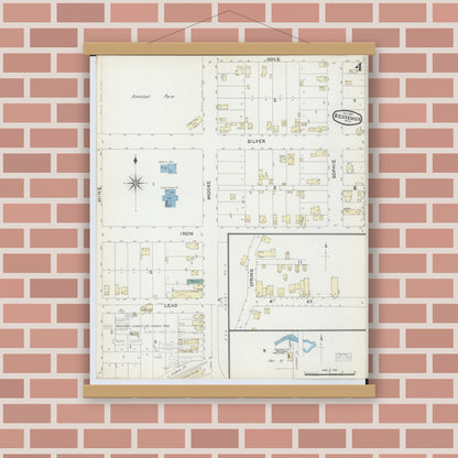 Old map wall art mockup — magnetic wood frame on brick wall — Sanborn Fire Insurance Map from Bessemer, Gogebic County, Michigan (1891), Sheet #0004