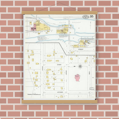 Old map wall art mockup — magnetic wood frame on brick wall — Sanborn Fire Insurance Map from Appleton, Outagamie County, Wisconsin (1901), Sheet #0035