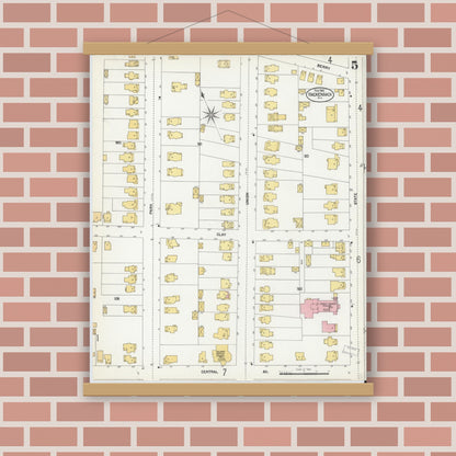 Old map wall art mockup — magnetic wood frame on brick wall — Sanborn Fire Insurance Map from Hackensack, Bergen County, New Jersey (1902), Sheet #0005