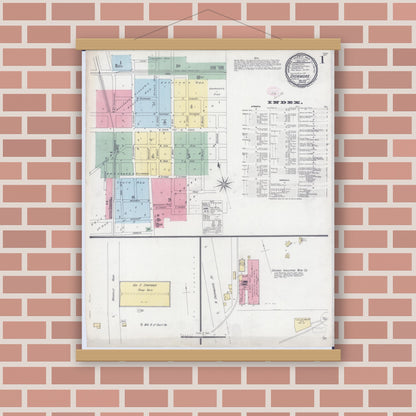 Old map wall art mockup — magnetic wood frame on brick wall — Sanborn Fire Insurance Map from Sycamore, De Kalb County, Illinois (1896), Sheet #0001