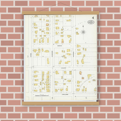 Old map wall art mockup — magnetic wood frame on brick wall — Sanborn Fire Insurance Map from Owosso, Shiawassee County, Michigan (1900), Sheet #0004