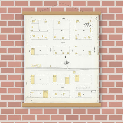 Old map wall art mockup — magnetic wood frame on brick wall — Sanborn Fire Insurance Map from Forney, Kaufman County, Texas (1906), Sheet #0006