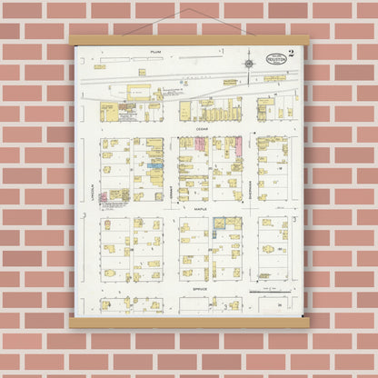 Old map wall art mockup — magnetic wood frame on brick wall — Sanborn Fire Insurance Map from Houston, Houston County, Minnesota (1915), Sheet #0002
