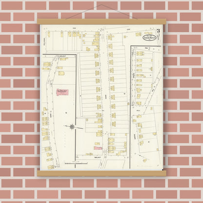 Old map wall art mockup — magnetic wood frame on brick wall — Sanborn Fire Insurance Map from Sugar Notch, Luzerne County, Pennsylvania (1911), Sheet #0003