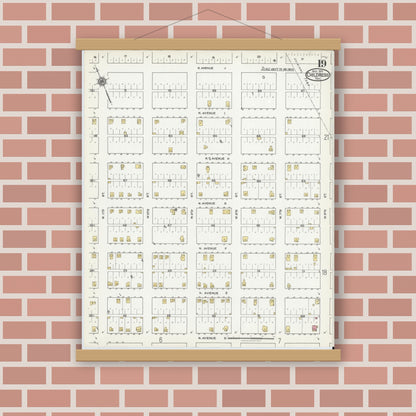 Old map wall art mockup — magnetic wood frame on brick wall — Sanborn Fire Insurance Map from Childress, Childress County, Texas (1921), Sheet #0019