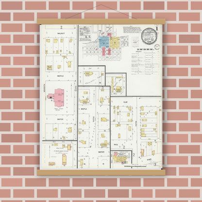 Old map wall art mockup — magnetic wood frame on brick wall — Sanborn Fire Insurance Map from Sleepy Eye, Brown County, Minnesota (1899) - Complete Map Set
