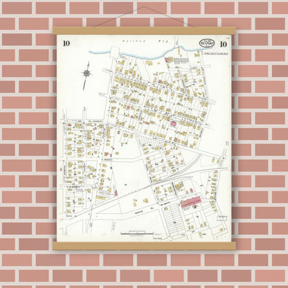 Old map wall art mockup — magnetic wood frame on brick wall — Sanborn Fire Insurance Map from Keyport, Monmouth County, New Jersey (1923), Sheet #0010