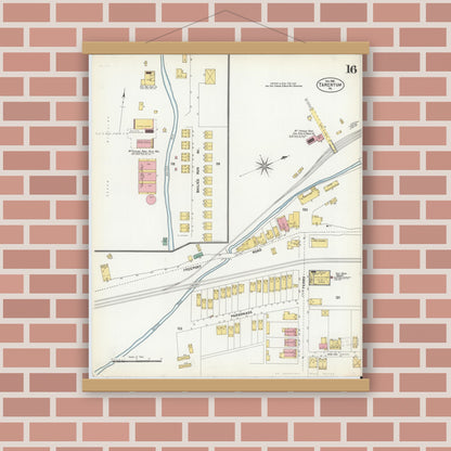 Old map wall art mockup — magnetic wood frame on brick wall — Sanborn Fire Insurance Map from Tarentum, Allegheny County, Pennsylvania (1902), Sheet #0016