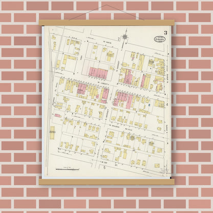 Old map wall art mockup — magnetic wood frame on brick wall — Sanborn Fire Insurance Map from Girard, Trumbull County, Ohio (1915), Sheet #0003