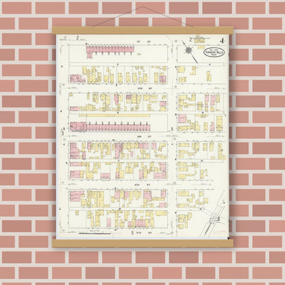 Old map wall art mockup — magnetic wood frame on brick wall — Sanborn Fire Insurance Map from Turners Falls, Franklin County, Massachusetts (1909), Sheet #0004