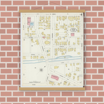 Old map wall art mockup — magnetic wood frame on brick wall — Sanborn Fire Insurance Map from Rome, Oneida County, New York (1894), Sheet #0004