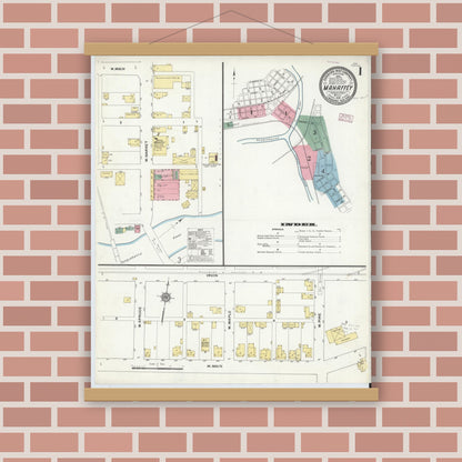 Old map wall art mockup — magnetic wood frame on brick wall — Sanborn Fire Insurance Map from Mahaffly, Clearfield County, Pennsylvania (1910) - Complete Map Set