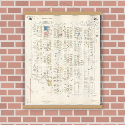 Old map wall art mockup — magnetic wood frame on brick wall — Sanborn Fire Insurance Map from Michigan City, La Porte County, Indiana (1948), Sheet #0026