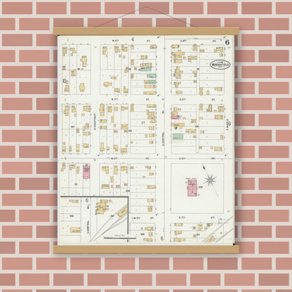 Old map wall art mockup — magnetic wood frame on brick wall — Sanborn Fire Insurance Map from Marshfield, Wood County, Wisconsin (1898), Sheet #0006