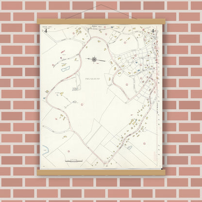 Old map wall art mockup — magnetic wood frame on brick wall — Sanborn Fire Insurance Map from Weston, Middlesex County, Massachusetts (1941), Sheet #0004