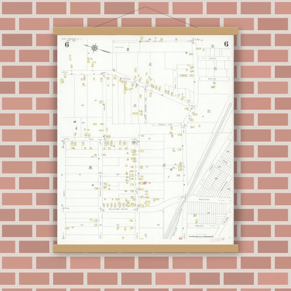 Old map wall art mockup — magnetic wood frame on brick wall — Sanborn Fire Insurance Map from East Paterson, Bergen County, New Jersey (1932), Sheet #0006