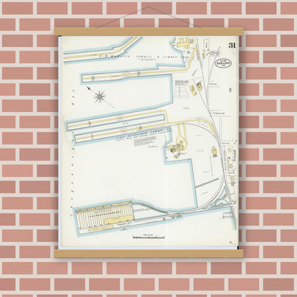 Old map wall art mockup — magnetic wood frame on brick wall — Sanborn Fire Insurance Map from Ashland, Ashland County, Wisconsin (1901), Sheet #0031