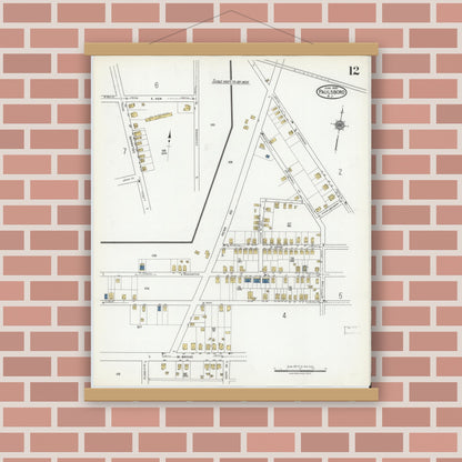 Old map wall art mockup — magnetic wood frame on brick wall — Sanborn Fire Insurance Map from Paulsboro, Gloucester County, New Jersey (1920), Sheet #0012