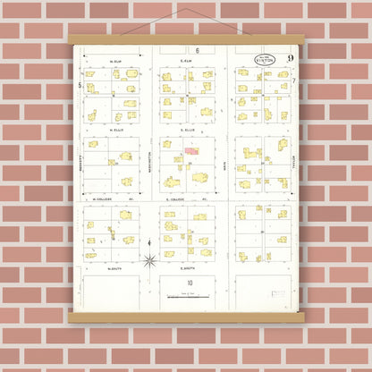 Old map wall art mockup — magnetic wood frame on brick wall — Sanborn Fire Insurance Map from Vinton, Benton County, Iowa (1906), Sheet #0009