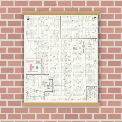Old map wall art mockup — magnetic wood frame on brick wall — Sanborn Fire Insurance Map from Aspermont, Stonewall County, Texas (1934), Sheet #0002