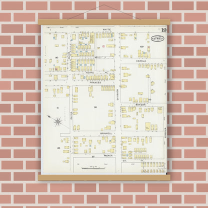 Old map wall art mockup — magnetic wood frame on brick wall — Sanborn Fire Insurance Map from Key West, Monroe County, Florida (1892), Sheet #0019
