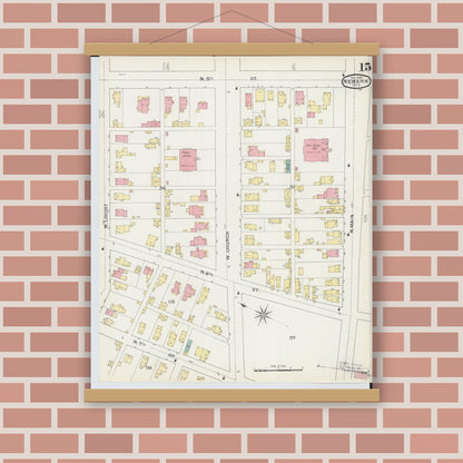 Old map wall art mockup — magnetic wood frame on brick wall — Sanborn Fire Insurance Map from Newark, Licking County, Ohio (1893), Sheet #0015
