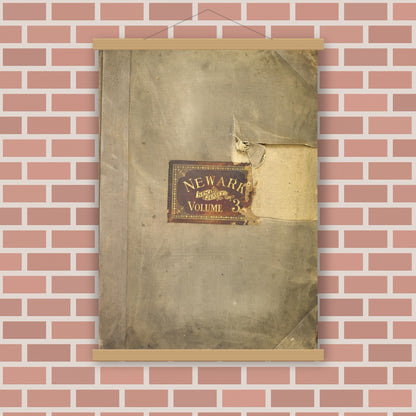 Old map wall art mockup — magnetic wood frame on brick wall — Sanborn Fire Insurance Map from Newark, Essex County, New Jersey (1930), Sheet #0001