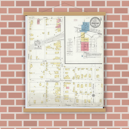 Old map wall art mockup — magnetic wood frame on brick wall — Sanborn Fire Insurance Map from Bradford, Darke and Miami Counties, Ohio (1910) - Complete Map Set