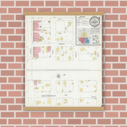 Old map wall art mockup — magnetic wood frame on brick wall — Sanborn Fire Insurance Map from Groesbeck, Limestone County, Texas (1906) - Complete Map Set