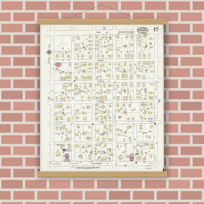 Old map wall art mockup — magnetic wood frame on brick wall — Sanborn Fire Insurance Map from Orange, Orange County, Texas (1919), Sheet #0017