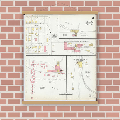 Old map wall art mockup — magnetic wood frame on brick wall — Sanborn Fire Insurance Map from Nelsonville, Athens County, Ohio (1900), Sheet #0008