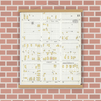 Old map wall art mockup — magnetic wood frame on brick wall — Sanborn Fire Insurance Map from Ashland, Ashland County, Wisconsin (1901), Sheet #0011