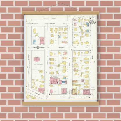 Old map wall art mockup — magnetic wood frame on brick wall — Sanborn Fire Insurance Map from Beloit, Rock County, Wisconsin (1915), Sheet #0006