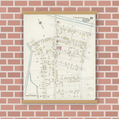 Old map wall art mockup — magnetic wood frame on brick wall — Sanborn Fire Insurance Map from Frankfort, Herkimer County, New York (1914), Sheet #0010