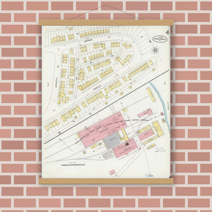 Old map wall art mockup — magnetic wood frame on brick wall — Sanborn Fire Insurance Map from Vandergrift, Westmoreland County, Pennsylvania (1903), Sheet #0004
