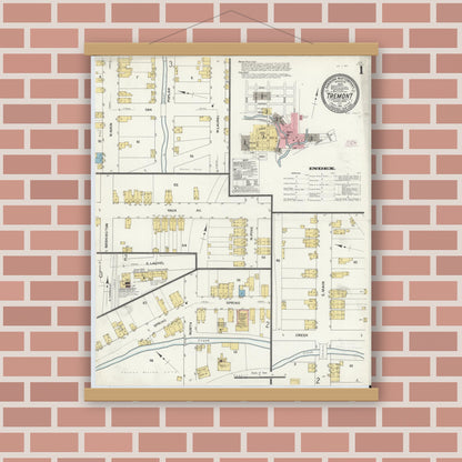 Old map wall art mockup — magnetic wood frame on brick wall — Sanborn Fire Insurance Map from Tremont, Schuylkill County, Pennsylvania (1911), Sheet #0001