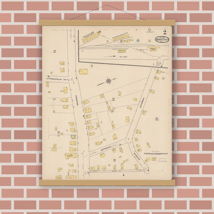 Old map wall art mockup — magnetic wood frame on brick wall — Sanborn Fire Insurance Map from Monticello, Sullivan County, New York (1921), Sheet #0002