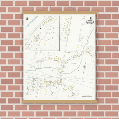 Old map wall art mockup — magnetic wood frame on brick wall — Sanborn Fire Insurance Map from Barnesboro, Cambria County, Pennsylvania (1930), Sheet #0011