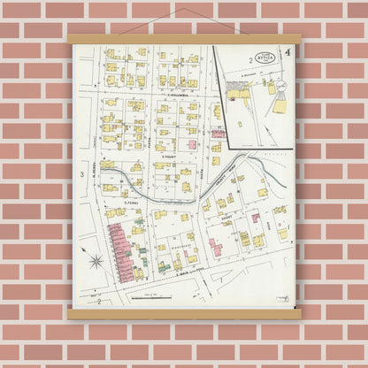 Old map wall art mockup — magnetic wood frame on brick wall — Sanborn Fire Insurance Map from Attica, Fountain County, Indiana (1899), Sheet #0004