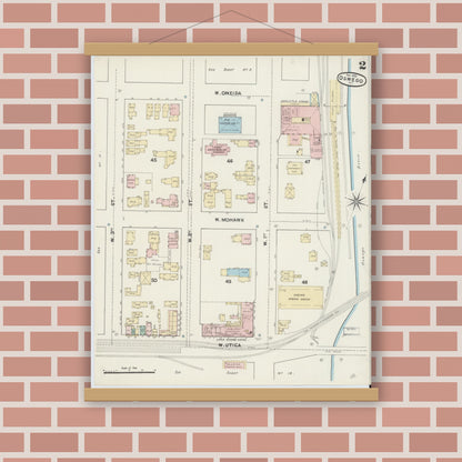 Old map wall art mockup — magnetic wood frame on brick wall — Sanborn Fire Insurance Map from Oswego, Oswego County, New York (1890), Sheet #0002