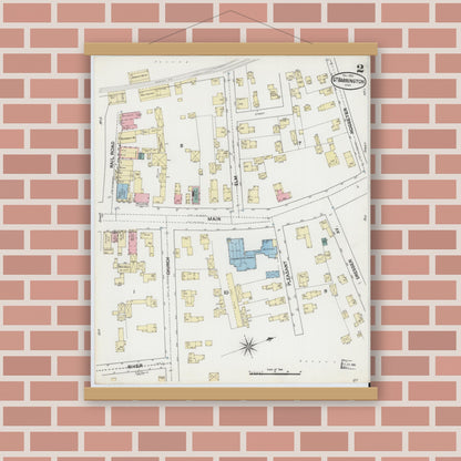 Old map wall art mockup — magnetic wood frame on brick wall — Sanborn Fire Insurance Map from Great Barrington, Berkshire County, Massachusetts (1889), Sheet #0002