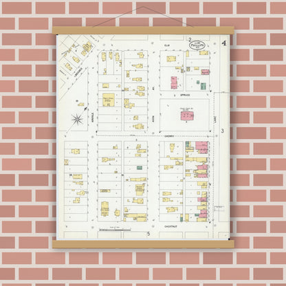Old map wall art mockup — magnetic wood frame on brick wall — Sanborn Fire Insurance Map from Phillips, Price County, Wisconsin (1901), Sheet #0004