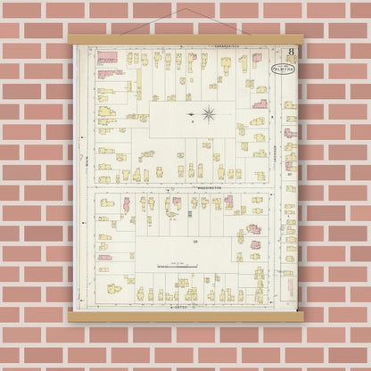 Old map wall art mockup — magnetic wood frame on brick wall — Sanborn Fire Insurance Map from Palmyra, Wayne County, New York (1894), Sheet #0008